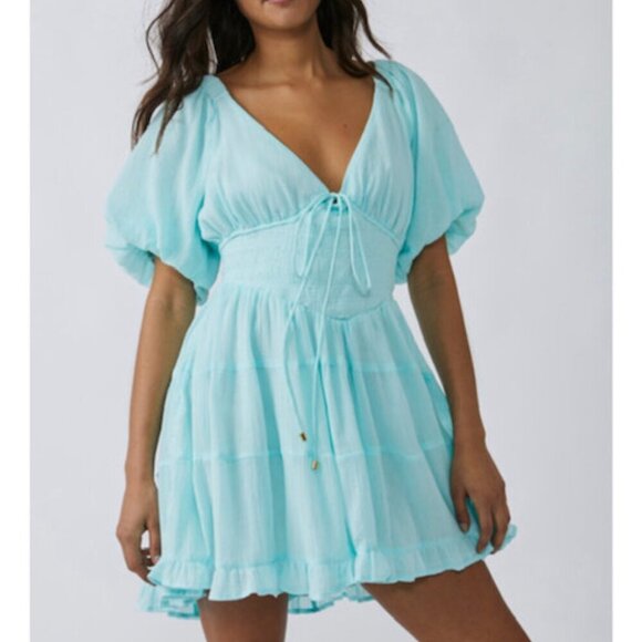 Free People Perfect Day Mini Dress with Smocking Details in Clear Skies Blue – S - Picture 1 of 8